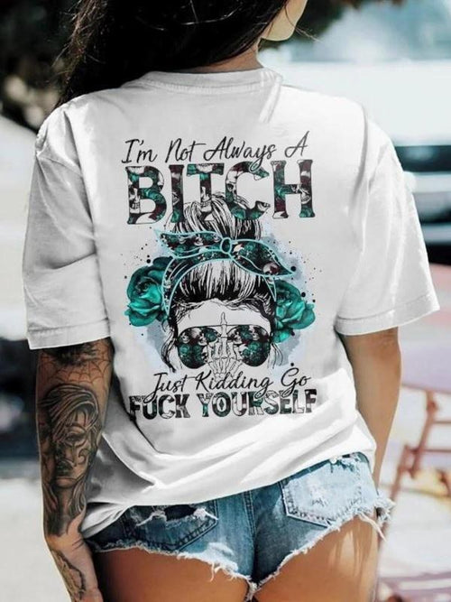 Women's "BITCH" Print Round Neck Tee, Vintage Trendy Casual Short Sleeve T-shirt for Daily Wear, Ladies Summer, Top...