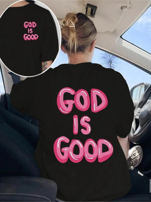 Women's "GOD IS GOOD" Letter Print Round Neck Tee, Fashion Casual Crew Neck T-Shirt for Daily Holiday Vacation Outdoor...