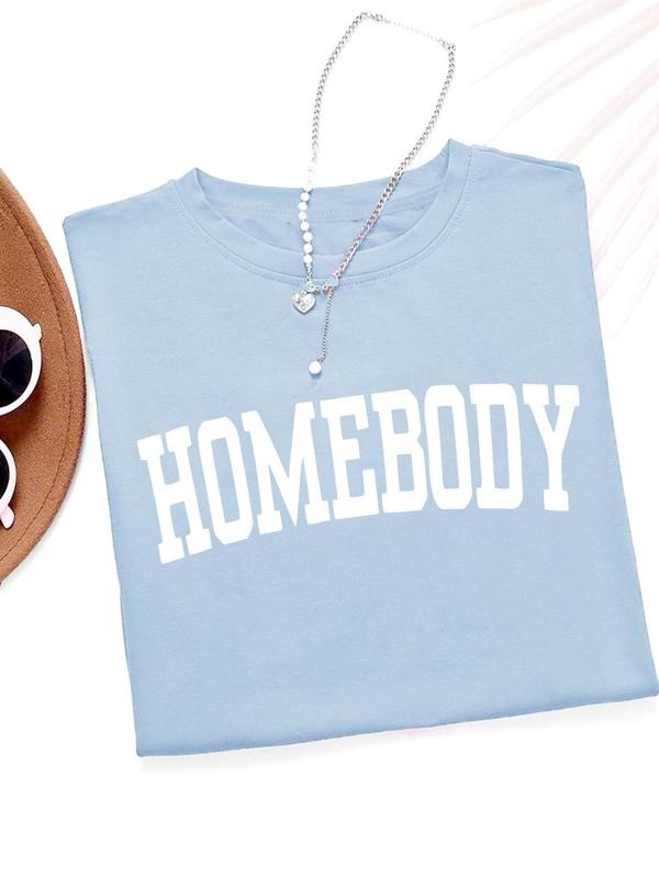 Women's "HOMEBODY" Letter Print Round Neck Tee, Vintage Trendy Casual Short Sleeve T-shirt for Daily Wear, Ladies Summer,...