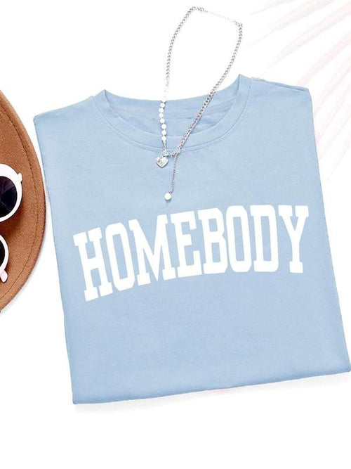 Women's "HOMEBODY" Letter Print Round Neck Tee, Vintage Trendy Casual Short Sleeve T-shirt for Daily Wear, Ladies Summer,...
