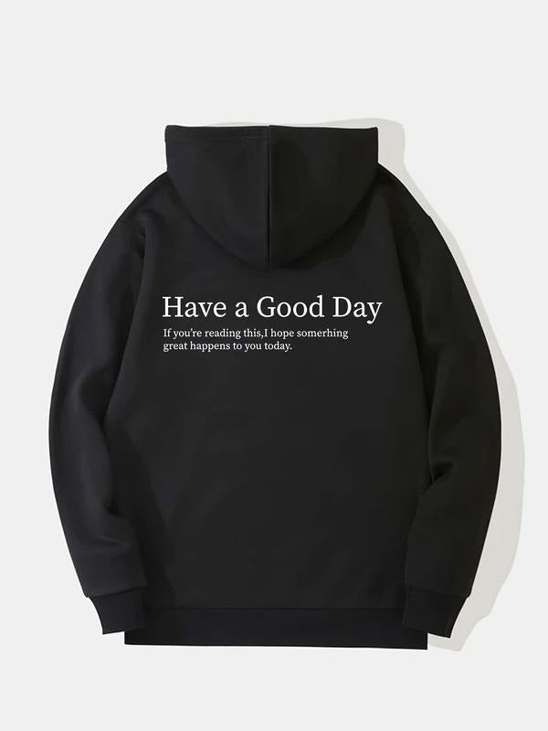 Women's "Have a Good Day" Slogan Print Drop Shoulder Hoodie, Fashion Casual Drawstring Pocket Hooded Sweatshirt for Daily...
