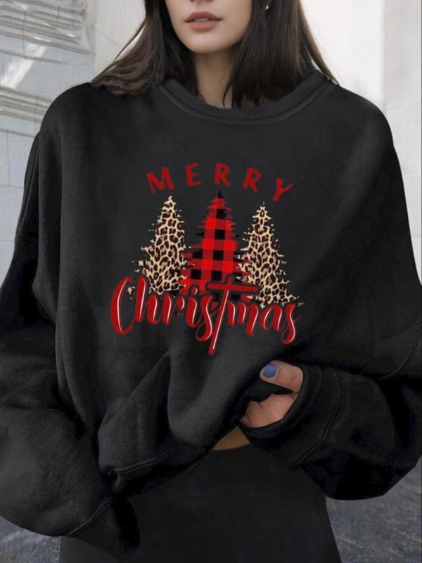 Women's "Merry Christmas" Print Drop Shoulder Graphic Pullover, Trendy Vintage Long Sleeve Crew Neck Sweatshirt for Fall...