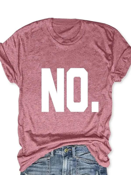 Women's "NO." Letter Print Round Neck Tee, Vintage Trendy Casual Short Sleeve T-shirt for Daily Wear, Ladies All-match...