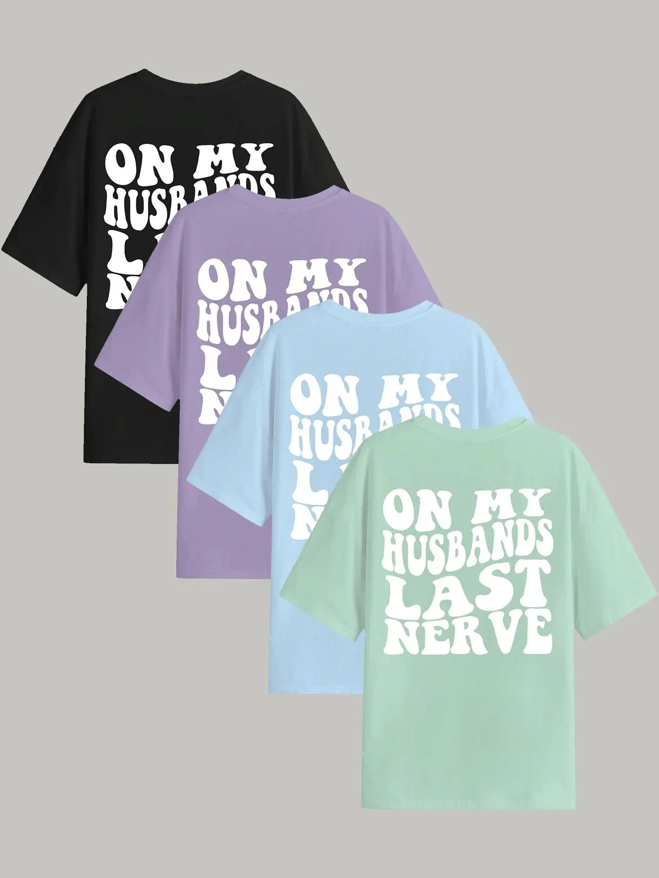 Women's "ON MY HUSBANDS LAST NERVE" Letter Print Round Neck Graphic Tee, Vintage Trendy Casual Half Sleeve T-shirt For...