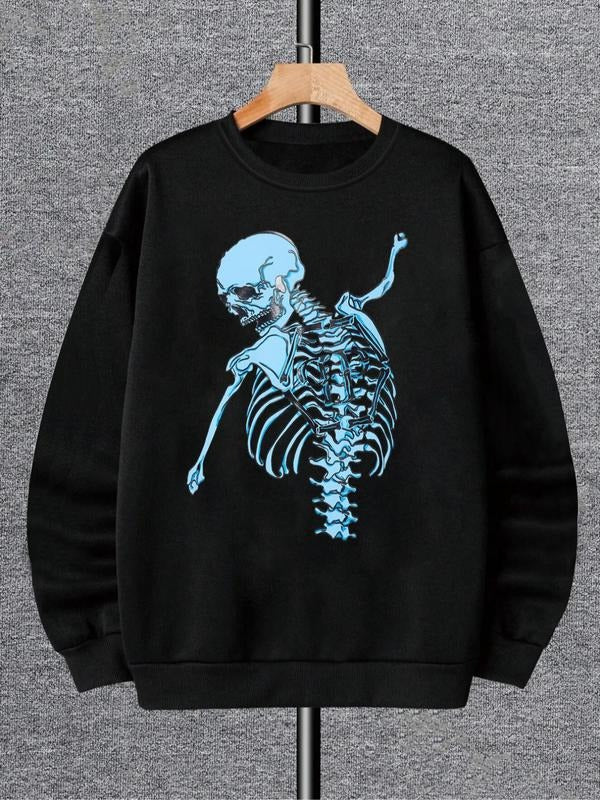 Women's  Skeleton Print Drop Shoulder Sweatshirt, Casual Long Sleeve Round Neck Pullover for Fall & Winter, Ladies...