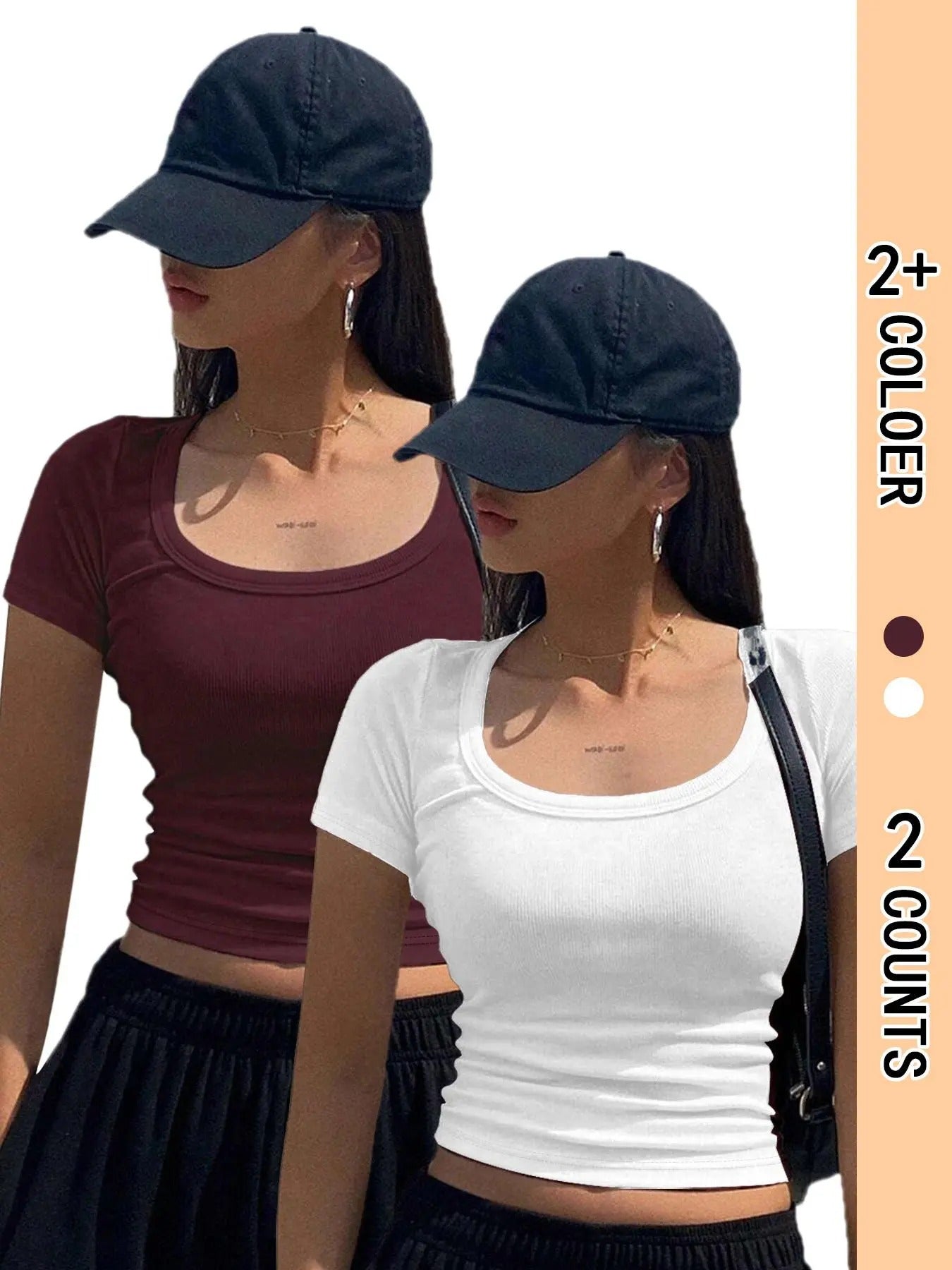Women's  Solid Short Sleeve Scoop Neck Crop Tee, Casual Summer T-shirt for Daily Wear, Ladies Clothes Tops Hoodie, Sweatshirt