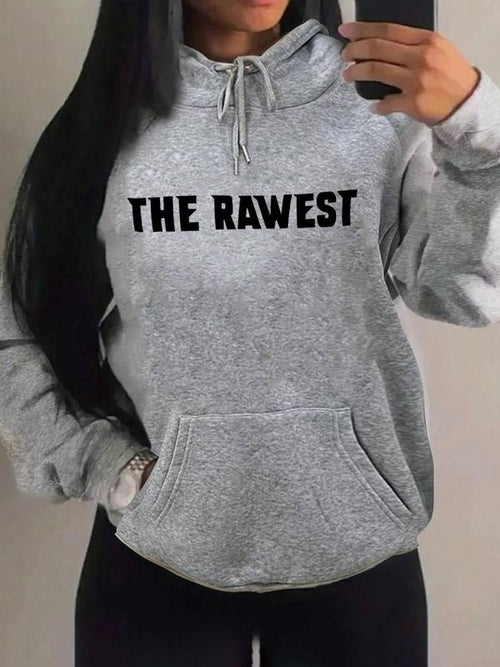 Women's "THE RAWEST" Letter Print Drawstring Pocket Hoodie, Casual Long Sleeve Hooded Sweatshirt for Fall & Winter,...