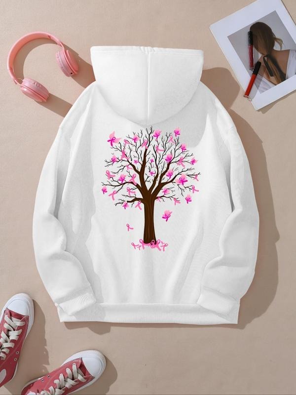 Women's  Wishing Tree Print Drawstring Pocket Hoodie, Fashion Casual Hooded Sweatshirt for Daily Holiday Outdoor Wear,...