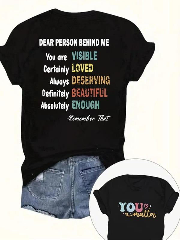 Women's "YOU MATTER" Letter Print Round Neck Tee, Casual Short Sleeve T-shirt for Daily Wear, Ladies Summer Outfit...