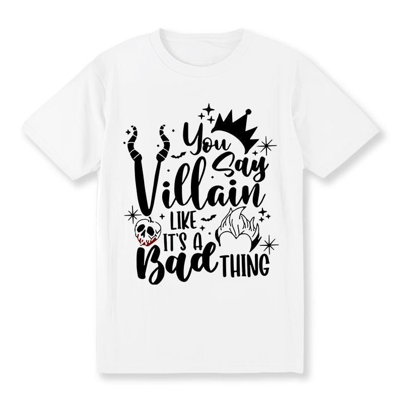 Women's "You Say Villain Like It's a Bad Thing" Graphic T-Shirt - Edgy Skull & Bat Design,  Short Sleeve Crew Neck Casual...