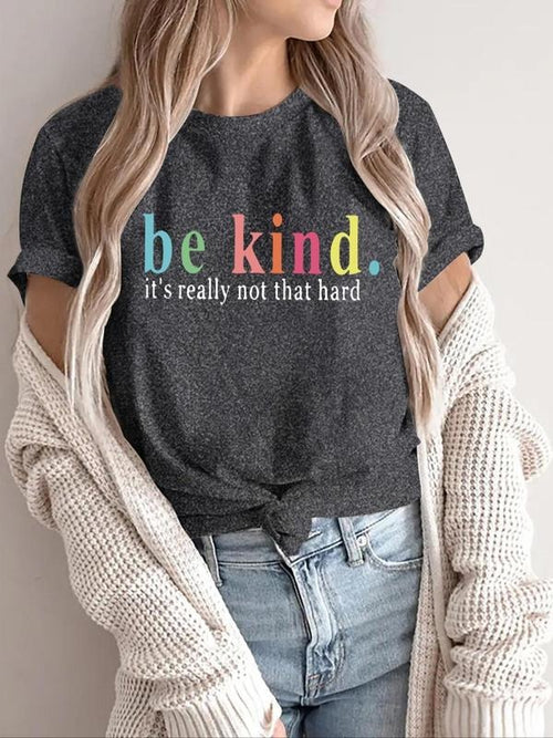 Women's "be kind" Letter Print Round Neck Tee, Casual Short Sleeve T-shirt for Daily Wear, Ladies Summer Outfit Hoodie,...
