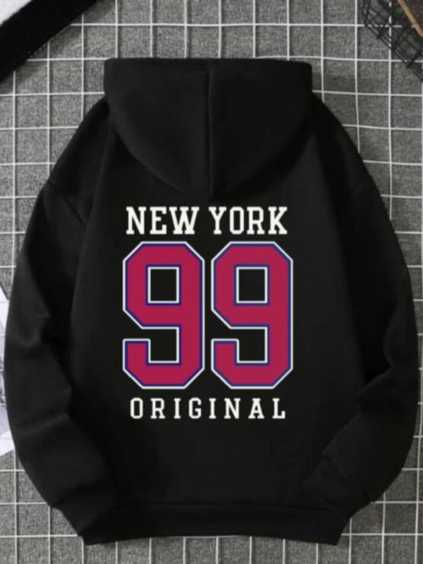 Women's 1 Piece Drop Shoulder Hoodie, Letter & Number Print Hooded Sweatshirt, Casual Long-Sleeve Top for Fall & Winter...