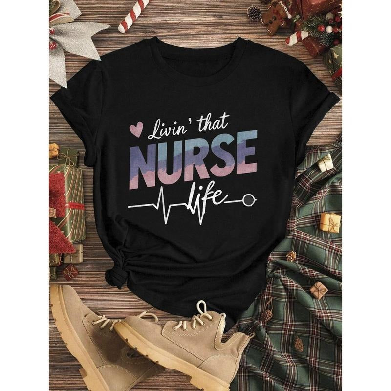 Women's 100% Cotton "Living That Nurse Life" Graphic T-Shirt