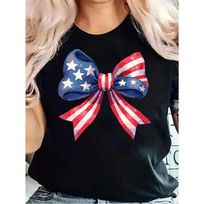 Women's 100% Cotton Patriotic Bow Graphic T-Shirt