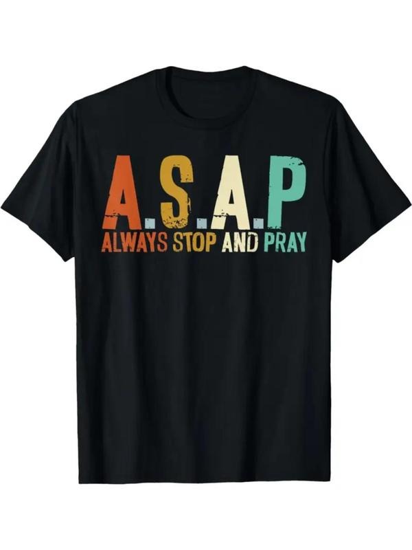 Women's ASPP Always Stop and Pray Letter Print Round Neck Tee, Trendy Casual Short Sleeve T-shirt for Daily Wear, Ladies...