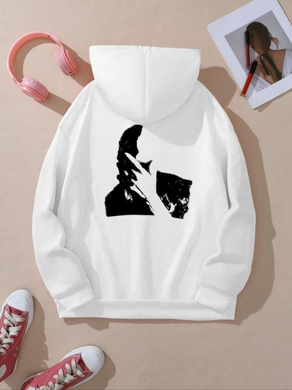 Women's Abstract People Image Print Drawstring Pocket Hoodie, Fashion Causal   Hooded Sweatshirt for Daily Holiday...