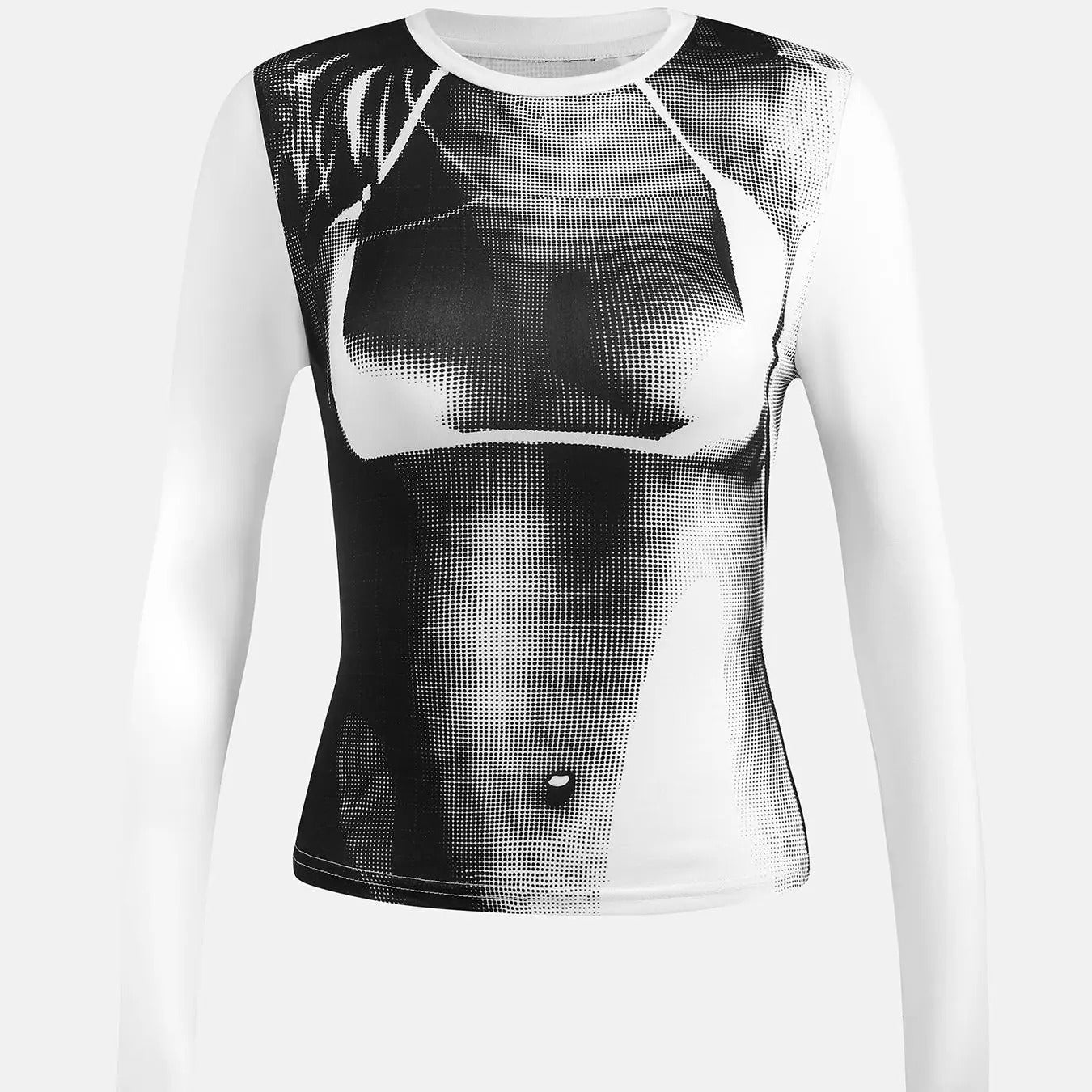 Women's Abstract Print Round Neck Tee, Fashion Casual Long Sleeve Slim T-shirt for Daily Wear, Ladies Clothes for All...