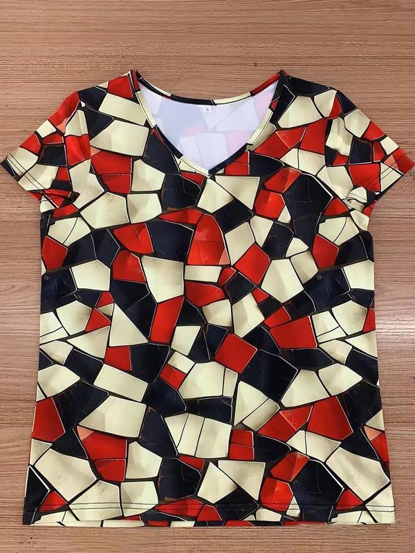Women's All Over Print Round Neck Tee, Casual Short Sleeve Crew Neck T-shirt for Daily Wear, Ladies Clothes for All...