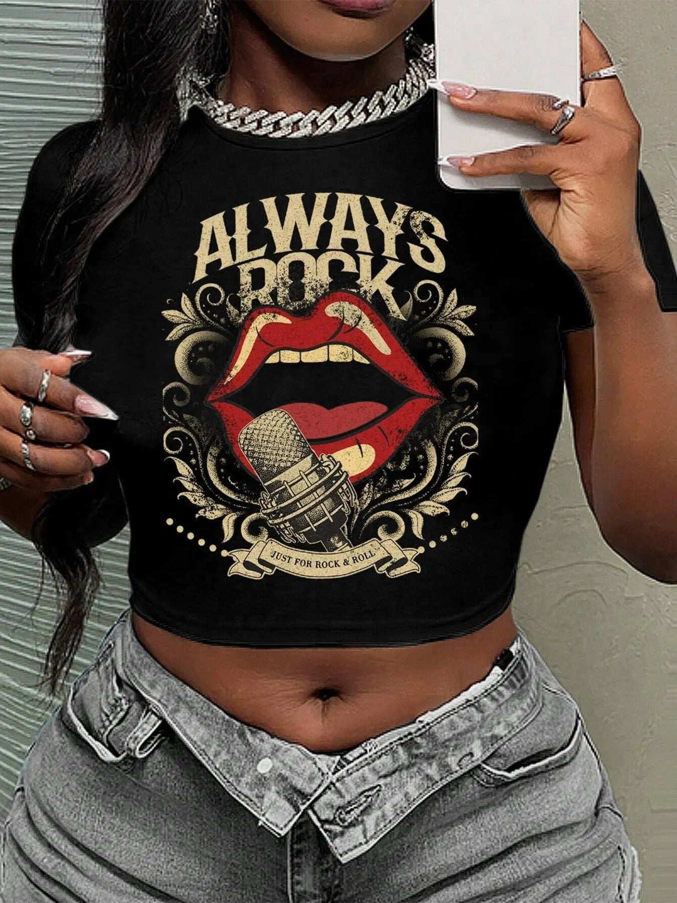 Women's Always Rock Round Neck Graphic Tee, Vintage Trendy Casual Short Sleeve T-shirt for Daily Wear, Ladies Summer...