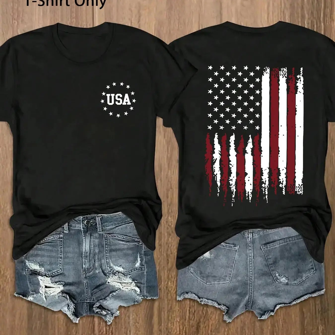 American Flag & Letter Print Round Neck Casual Short Sleeve Crew Neck Daily Clothes All Seasons T-Shirts, Hoodie, Sweatshirt