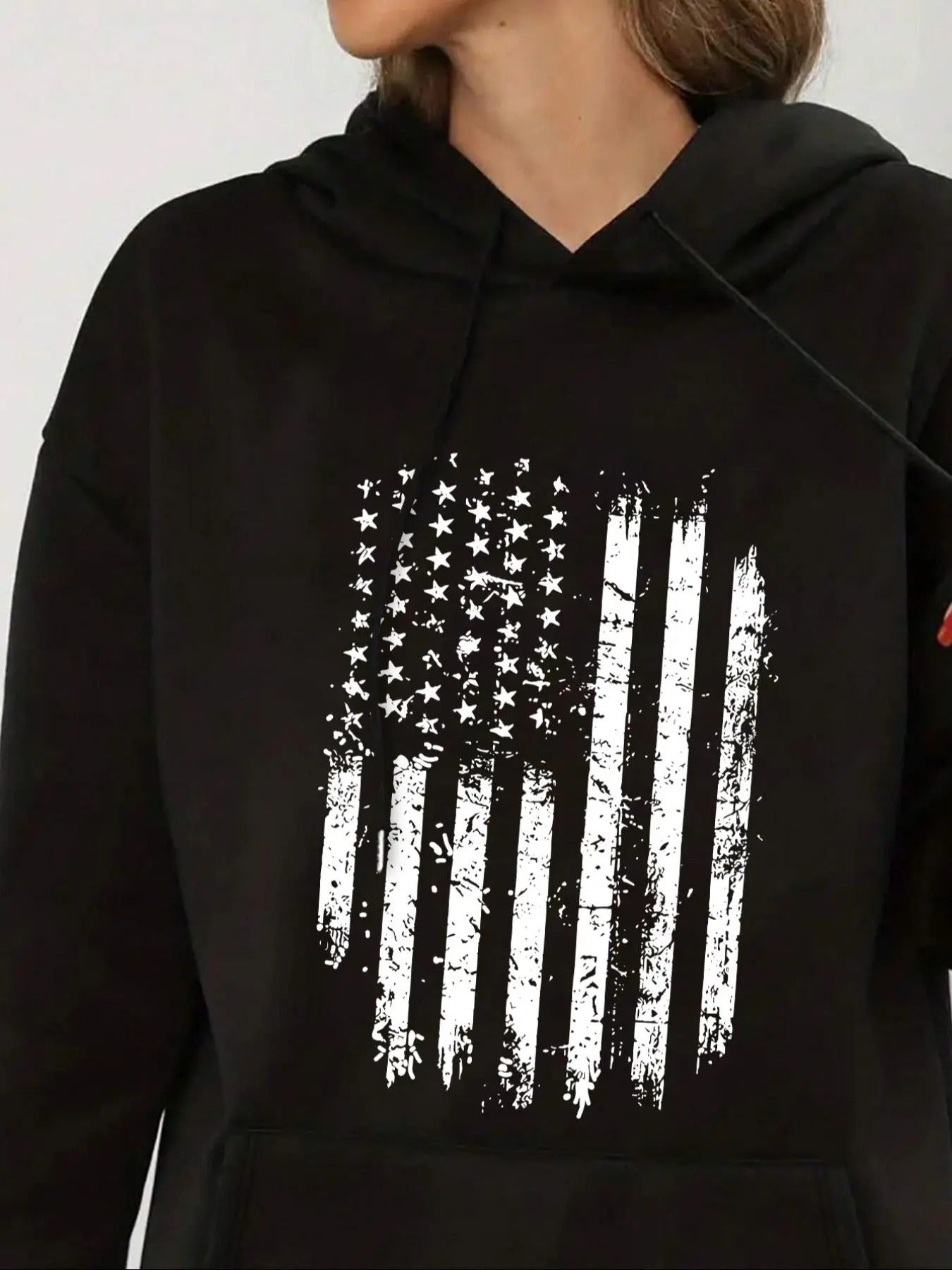 Women's American Flag Print Drawstring Hoodie, Fashion Casual Hooded Sweatshirt for Daily Holiday Outdoor Wear, Women...