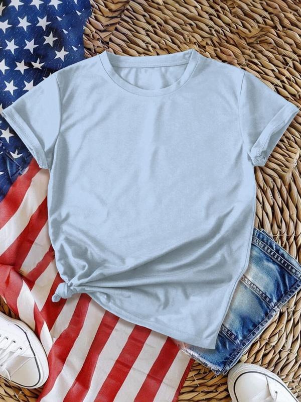 Women's American Flag Print Round Neck Tee, Casual Short Sleeve Crew Neck T-Shirt for Daily Wear, Ladies Clothes for All...