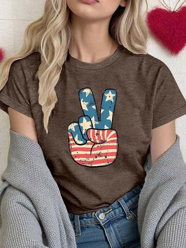 Women's American Flag Print Round Neck Tee, Casual Star & Striped Print Short Sleeve T-Shirt for Daily Wear, Ladies...