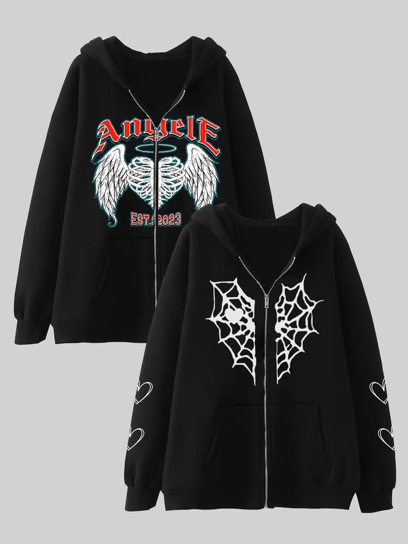 Women's Angel & Wing Print Zip Up Hoodie, Fashion Casual Long Sleeve Hooded Sweatshirt for Daily Holiday Outdoor Wear,...