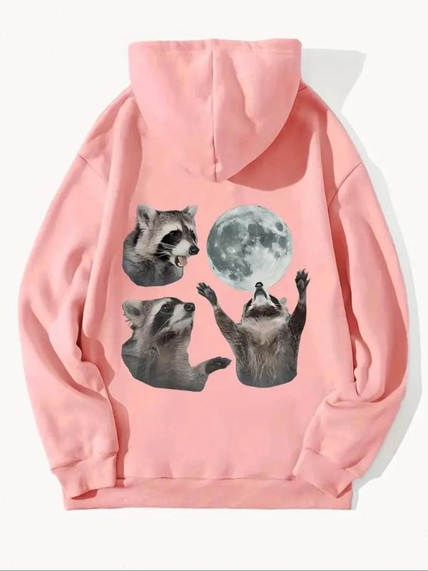 Women's Animal & Moon Print Drawstring Hoodie, Fashion Casual Hooded Sweatshirt for Daily Holiday Outdoor Wear, Women...