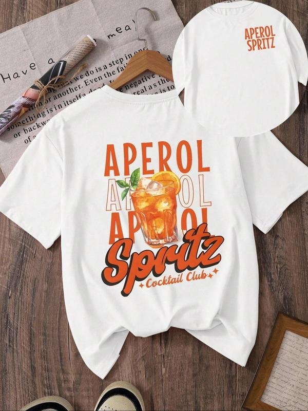 Women's Aperol Spritz Drink Print Round Neck Tee, Casual Short Sleeve T-shirt for Summer, Ladies Clothes for Daily Wear,...