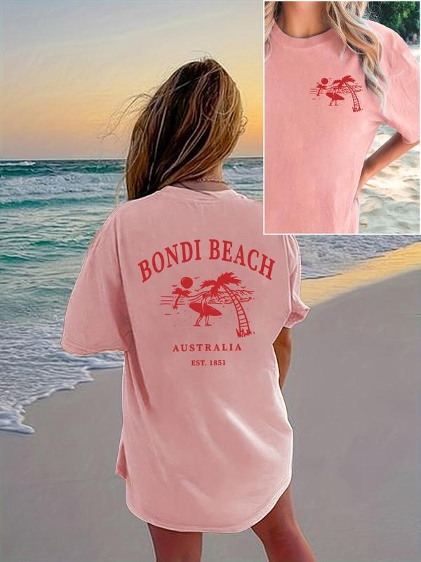 Women's Australia & Letter Print Round Neck Graphic Tee, Vintage Trendy Casual Short Sleeve T-shirt for Daily Wear,...