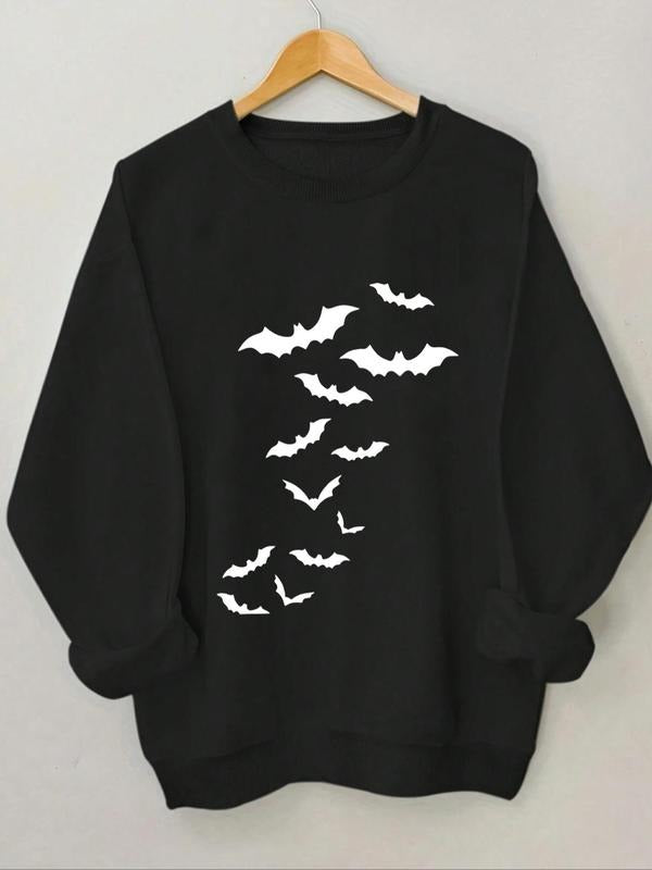 Women's Bat Print Round Neck Sweatshirt, Casual Long Sleeve Pullover for Fall & Winter, Women's Clothes for Daily Wear...