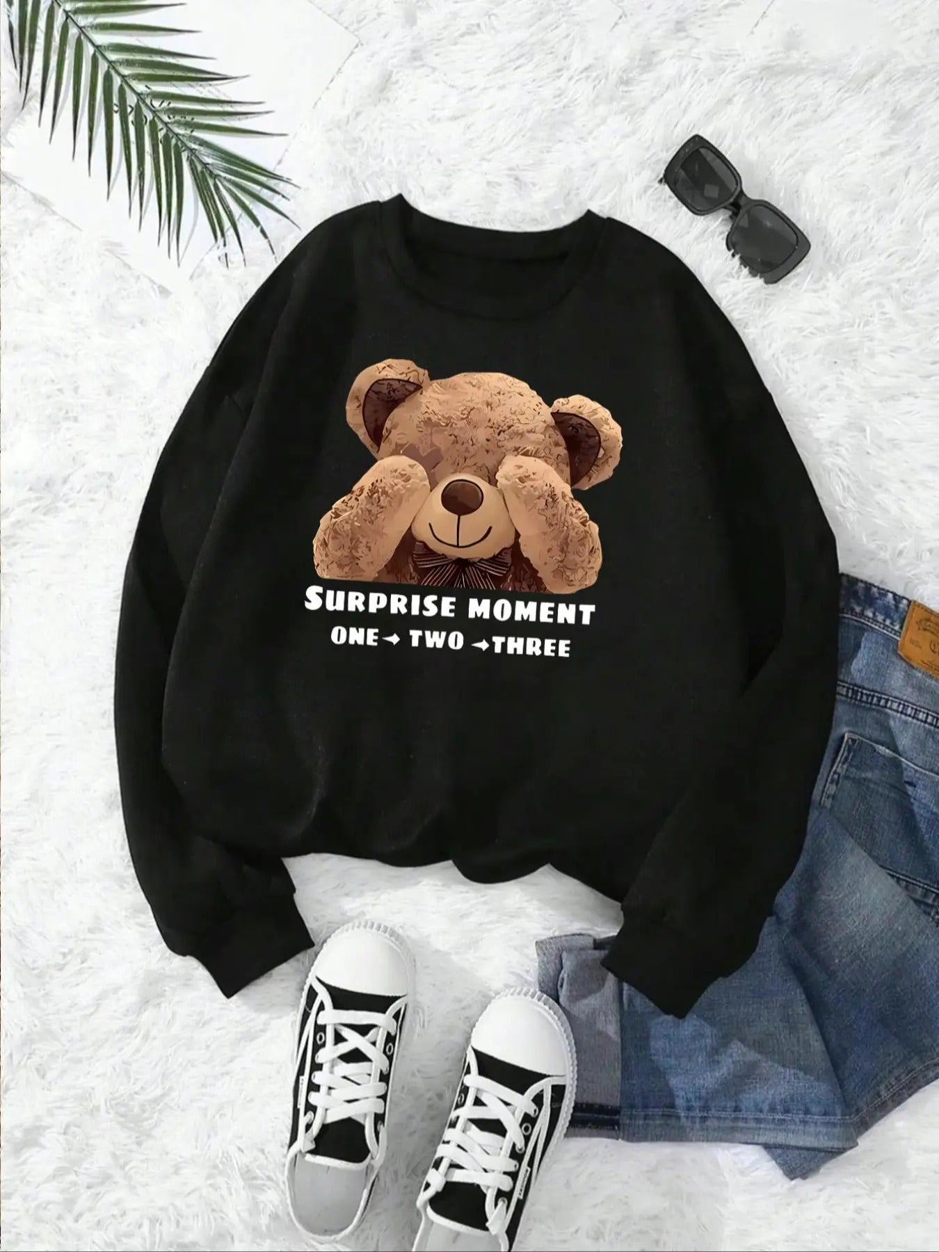 Women's Bear & Letter Print Crew Neck Sweatshirt, Casual Long Sleeve Pullover for Daily Wear, Ladies Clothes for All...