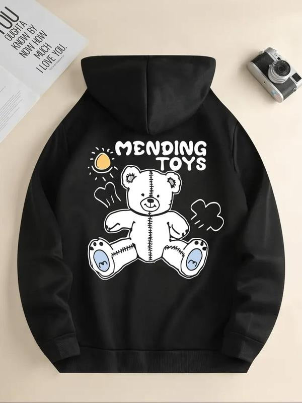 Women's Bear & Letter Print Drawstring Hoodie, Fashion Casual Hooded Sweatshirt for Daily Holiday Outdoor Wear, Women...