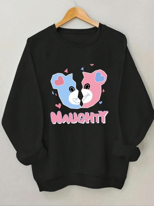 Women's Bear & Letter Print Round Neck Sweatshirt, Casual Long Sleeve Crew Neck Pullover for Spring & Fall, Fashion...
