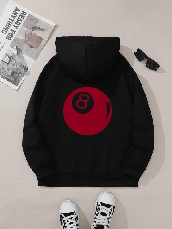 Women's Billiards Print Drawstring Pocket Hoodie, Fashion Casual Hooded Sweatshirt for Daily Holiday Outdoor Wear, Women...