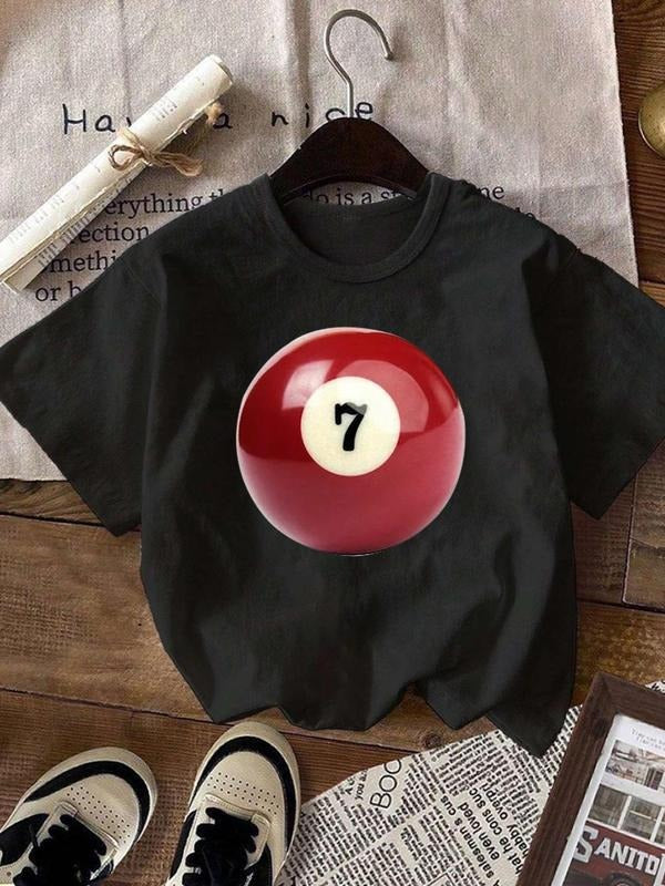 Women's Billiards Print Round Neck Graphic Tee, Vintage Trendy Casual Short Sleeve T-shirt for Daily Wear, Ladies Summer...
