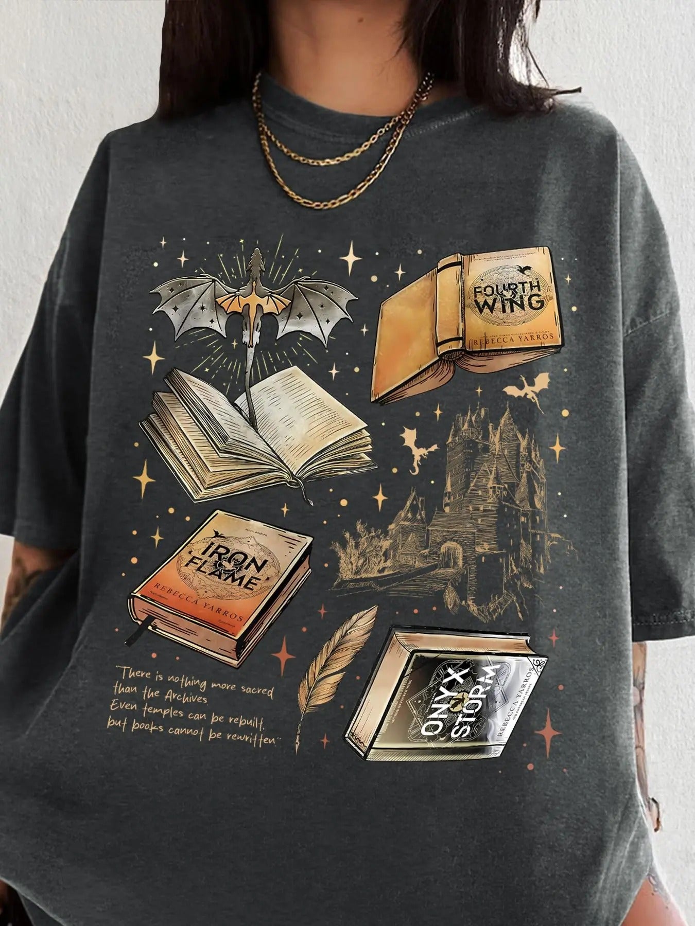 Women's Book & Bat Print Round Neck Graphic Tee, Vintage Trendy Casual Short Sleeve T-shirt for Daily Wear, Ladies Summer...