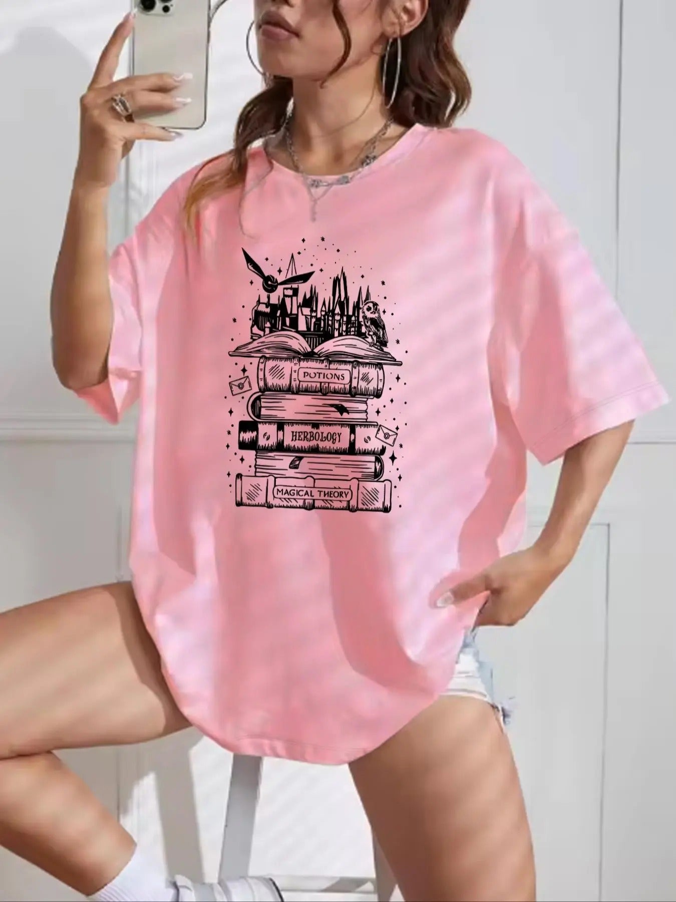Women's Book & City Print Round Neck Tee, Casual Book Graphic Short Sleeve T-shirt for Summer, Ladies Clothes for Daily...
