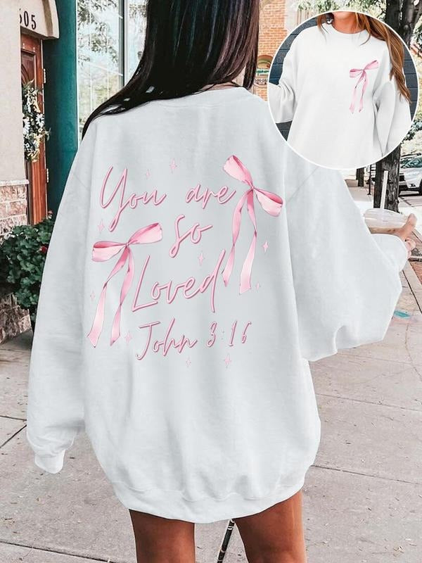 Women's Bow Print Crew Neck Pullover Sweatshirt, Fashion Casual Long Sleeve Sweatshirt for Daily Wear, Ladies Fall &...