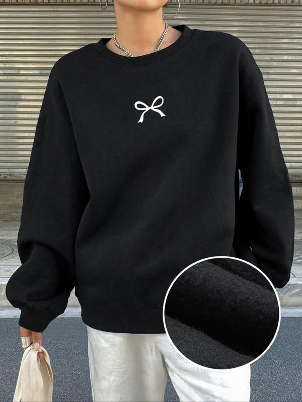 Bow Print Crew Neck Casual Long Sleeve Fall & Winter Clothes Daily T-Shirts, Hoodie, Sweatshirt