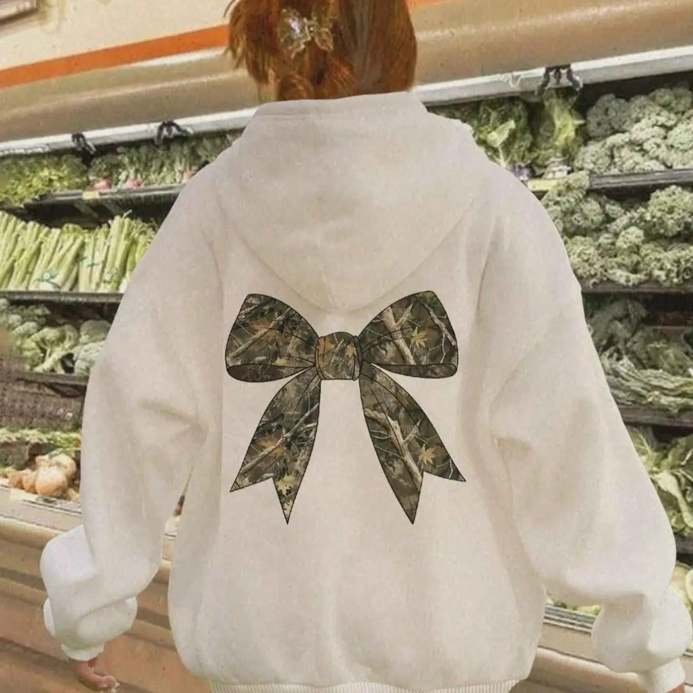 Women's Bow Print Drawstring Pocket Hoodie, Casual Long Sleeve Drop Shoulder Hooded Sweatshirt for Fall & Winter, Women's...