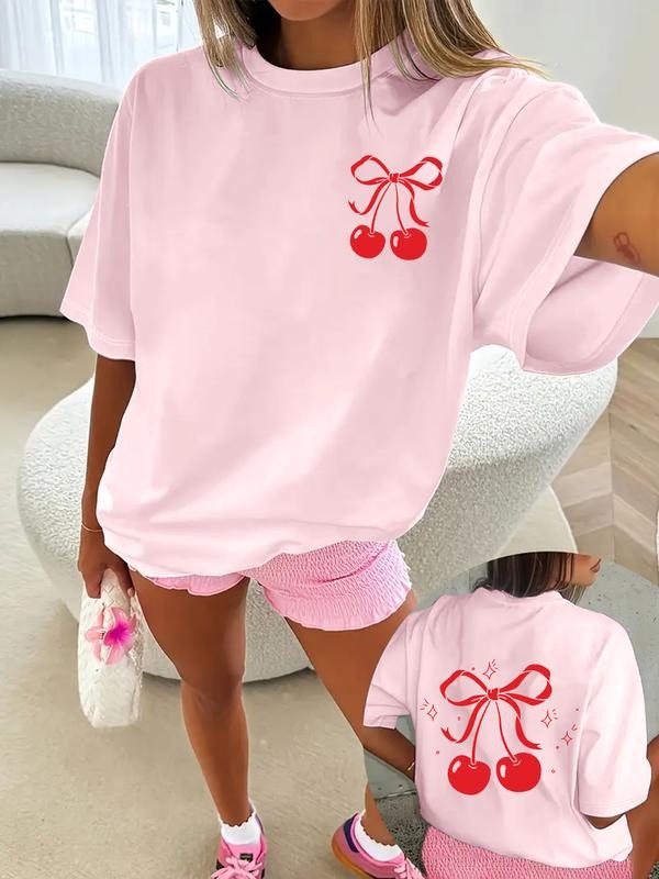 Women's Bowknot Loose Fit Round Neck T-shirt, Preppy Trendy Top for Summer, Cute Summer Tops for Outdoor Hoodie, Sweatshirt