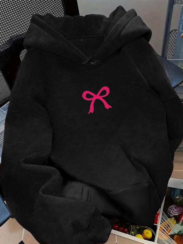 Women's Bowknot Print Drawstring Hoodie, A Casual Long-Sleeved Hooded Sweatshirt Suitable for Autumn and Winter, Perfect...