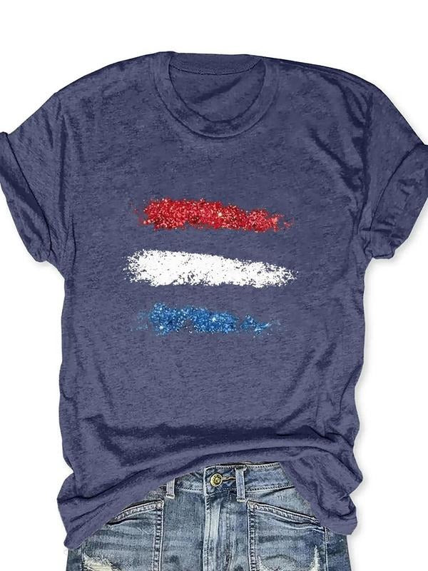 Women's Brush Print Round Neck Tee, Fashion Casual Short Sleeve T-Shirt for Daily Outdoor Wear, Ladies Clothes for All...