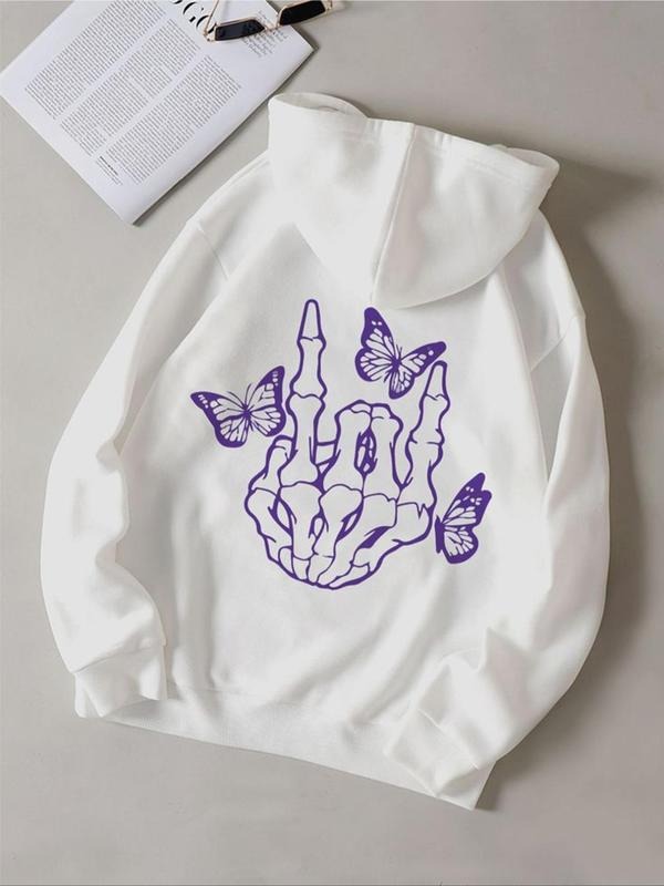 Women's Butterfly & Hand Print Drawstring Hoodie, Fashion Casual Hooded Sweatshirt for Daily Holiday Outdoor Wear, Women...