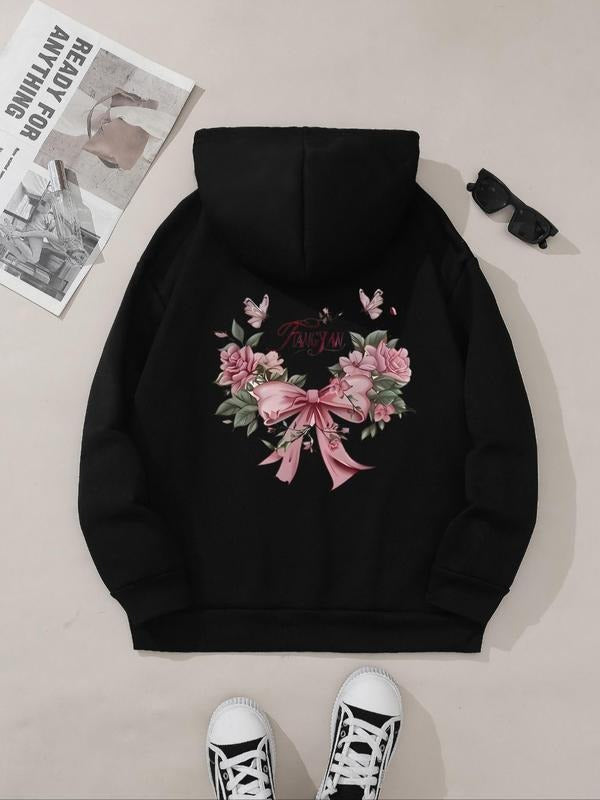 Women's Butterfly & Letter Print Hoodie, Fashion Casual Hooded Sweatshirt for Daily Holiday Outdoor Wear, Women Clothing...