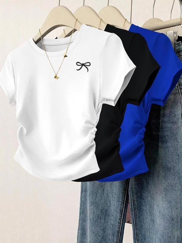 Butterfly & Letter Print Round Neck Casual Short Sleeve Crew Neck Daily Clothes All Seasons Top T-Shirts, Hoodie, Sweatshirt