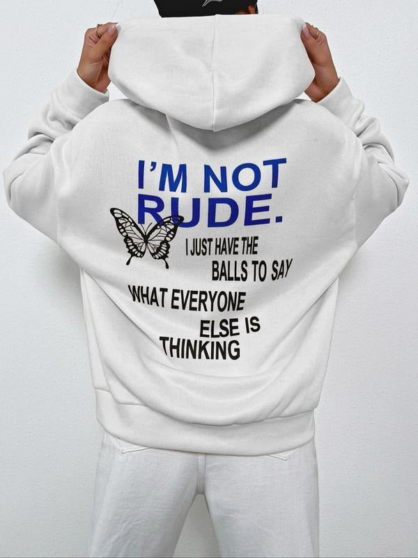 Women's Butterfly & Slogan Print Drop Shoulder Hoodie, Fashion Casual Pocket Hooded Sweatshirt for Daily Holiday Outdoor...