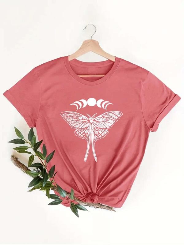 Women's Butterfly Graphic Print Round Neck Tee, Casual Short Sleeve T-shirt For Daily Wear, Ladies Summer Outfit Hoodie,...